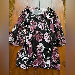 Plus size floral top with sheer sleeves